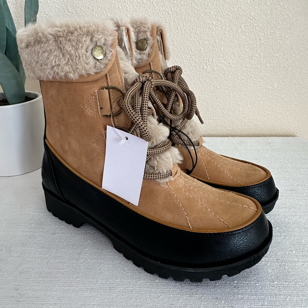 New JBU Southgate Tan Lace Up Faux Fur Waterproof Winter Boots  Women’s 7 M